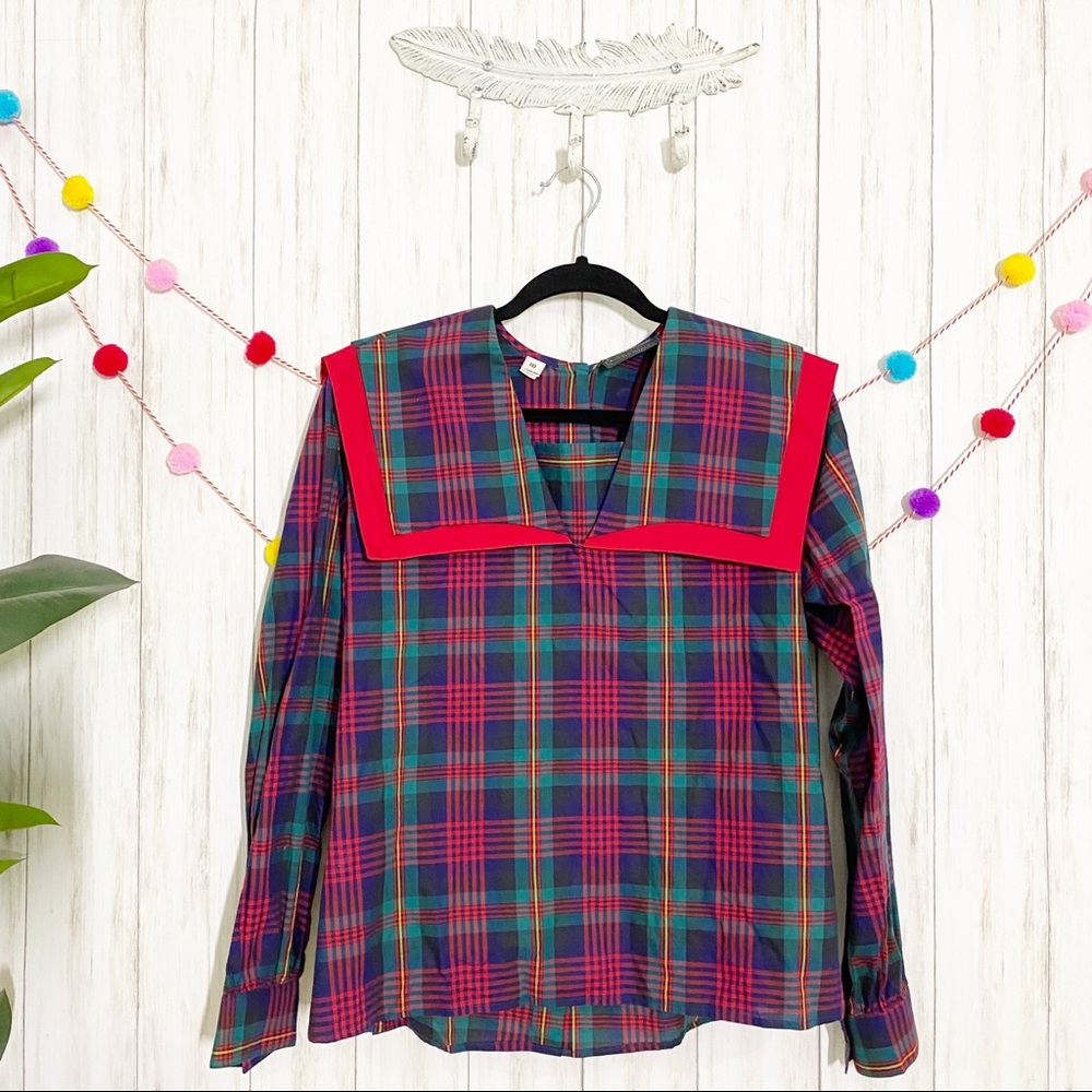 Vintage Rosslee plaid sailor collar blouse 10